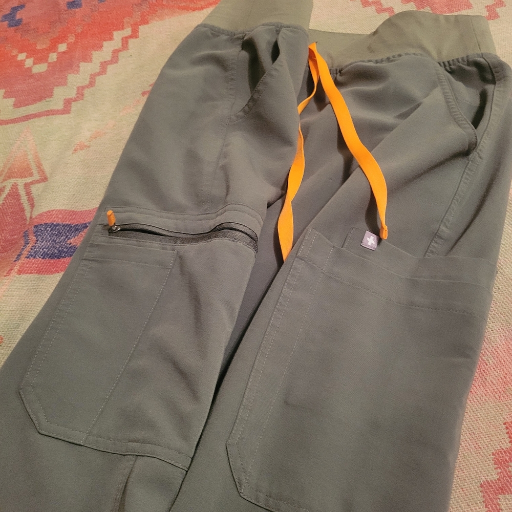 Figs Cargo Pants in Green with Orange Accents, Men's L